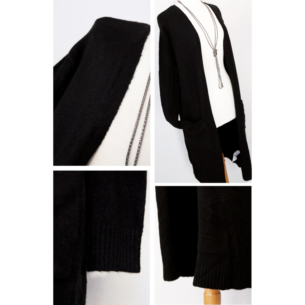 ZARAKNIT Black Long Duster Sweater Open Cardigan - Picture 5 of 8